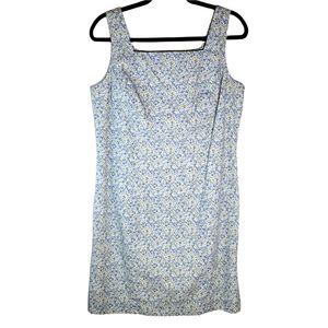 Charter Club white blue and green micro floral cotton tank midi dress Size 12